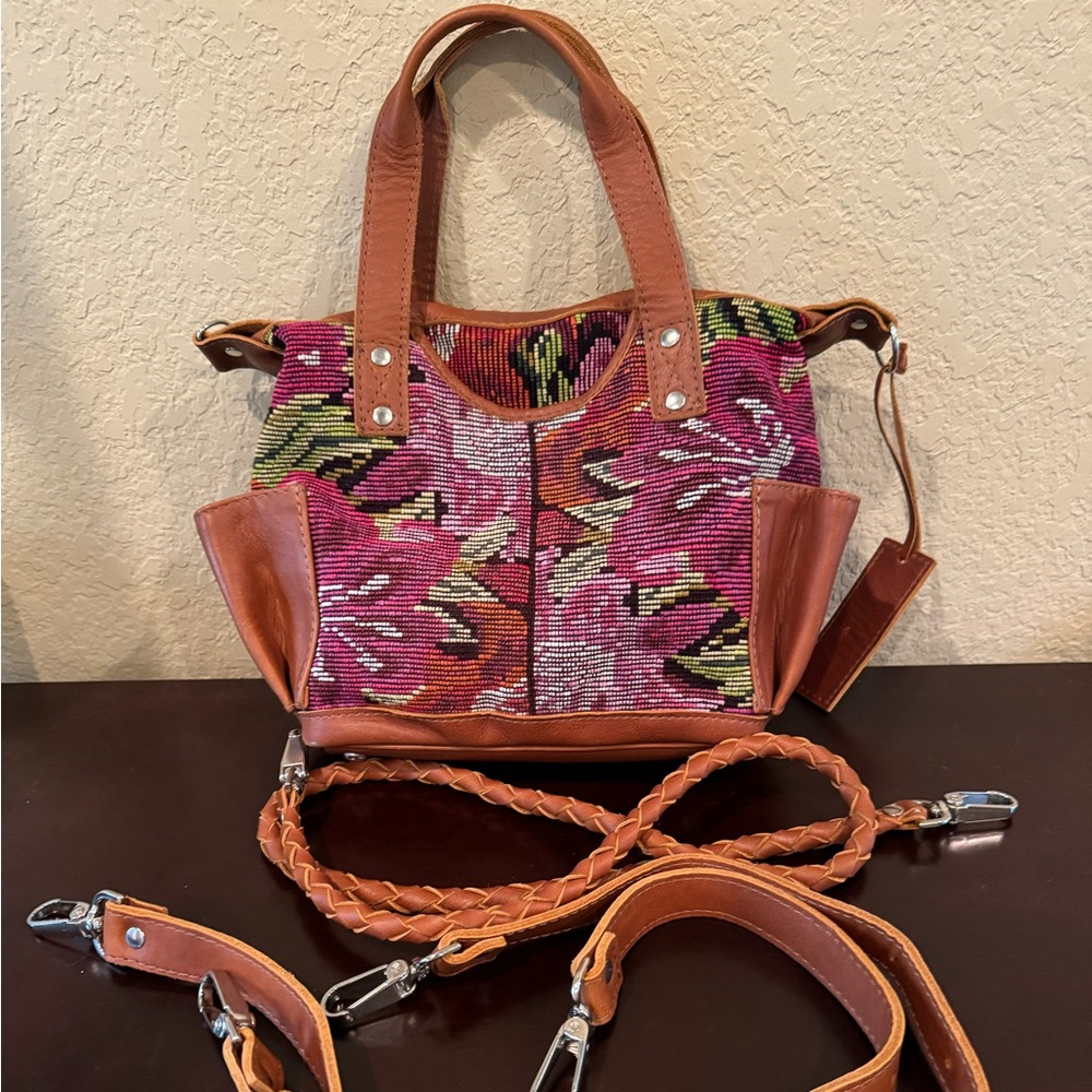 EUC Nena Mini Iris floral with backpack and braided crossbody straps.